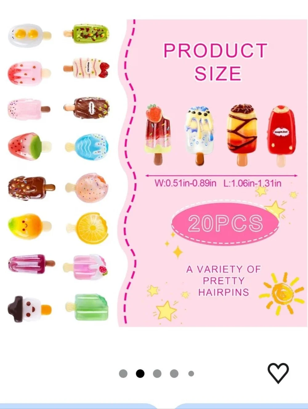 20 Pcs Ice Cream Hair Clips for Girls Mini Summer Gelato Hair Barrettes